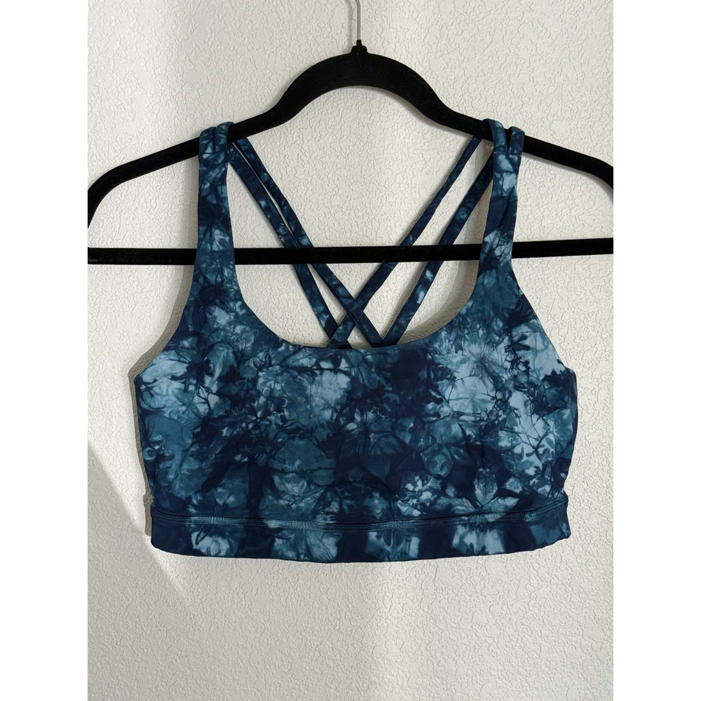 Lululemon Energy Bra Shibori Dual Blue Haze Petrol Blue Strappy Sports Bra 8